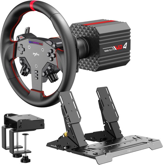 PXN VD4 Bundel - Direct Drive Racing Stuur - 4 Nm - W AS Stuurwiel - PD HM 2-Pedaalset - 400° Rotatie - PC Windows - Zwart van Merkloos