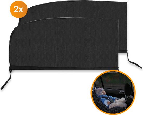 R2B® Zonnescherm Auto Zijruit - Universele set van 2 - Met UV Protectie voor Kind & Baby - Extra Donkere Zonwering Auto - Zwart - Autoaccessoires van R2B