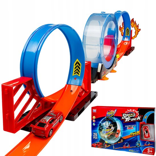 Racebaan met 3 lussen, 269 cm lang, voor auto's, vanaf 3 jaar van Toi-Toys.