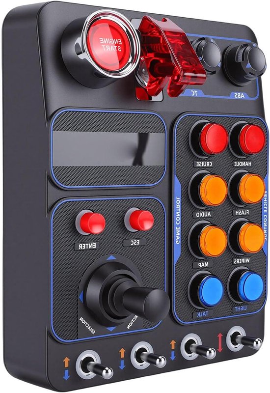 Raceknoppenbox - Simulatie Bediening - Games Simuleren - RGB Verlichting - 19 Knoppen - Zwart