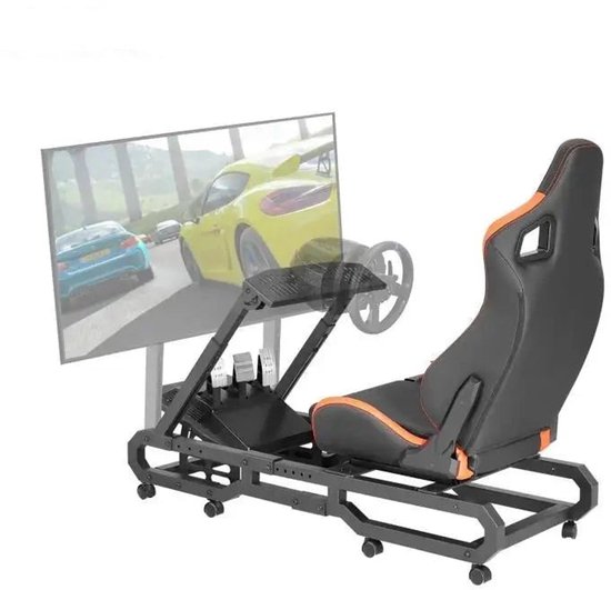 Racestoel - Cockpit Simulator - Volledig Verstelbaar - Met Beeldscherm Bevestiging - 330 kg Draagkracht - Met Comfortabele Stoel - Bruikbaar met Racestoel - Stabiel Frame - Klein van Merkloos