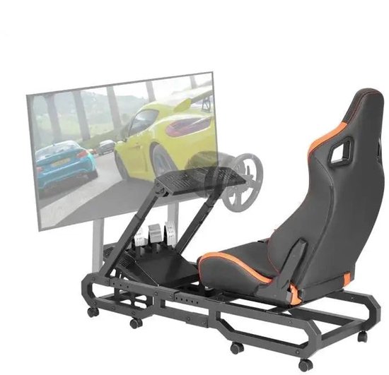 Racestoel - Cockpit Simulator - Volledig Verstelbaar - Met Beeldscherm Bevestiging - Bruikbaar met Racestoel - Stabiel Frame - Groot - 330 kg Draagkracht - Met Comfortabele Stoel van Merkloos