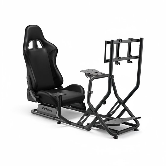 Racestoel Cockpitsimulator - Volledig Zwarte Racestoel - Verstelbaar Comfort - Kunstleer - Voor Simracen