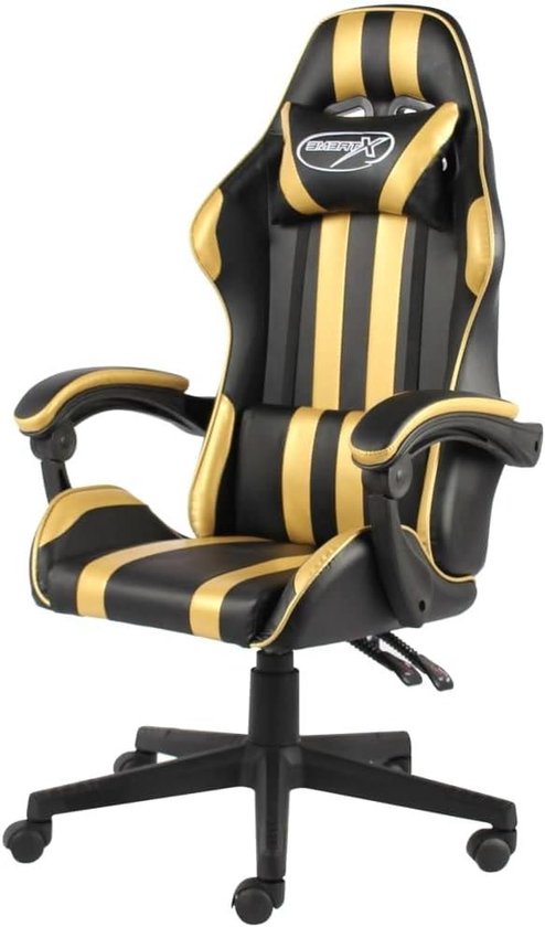 Racestoel - Gamestoel computerstoel - Comfortabel gamen werken - Volledig liggende positie - In hoogte verstelbaar - Zwart goudkleurig