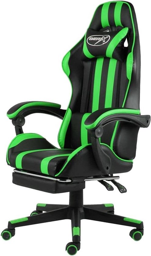 Racestoel met voetensteun - Gamestoel race - Comfortabel gamen - Volledig liggende positie - 62x69x130 cm - Zwart groen