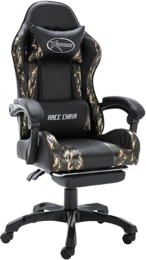 Racestoel met voetensteun - Gaming stoel - Comfortabel gamen - Inklapbare voetensteun - Max 150 kg - Zwart camouflage van Merkloos