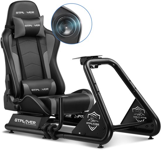 Racestoel, Simulator Cockpit, SIM Racing Cockpit, racesimulator stuurwielstandaard met luidsprekers, stuurwiel en pedaalsteun, Grijs van Furgle