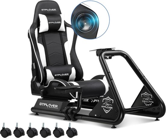Racestoel, Simulator Cockpit, SIM Racing Cockpit, racesimulator stuurwielstandaard met luidsprekers, stuurwiel en pedaalsteun, Wit van Vevor