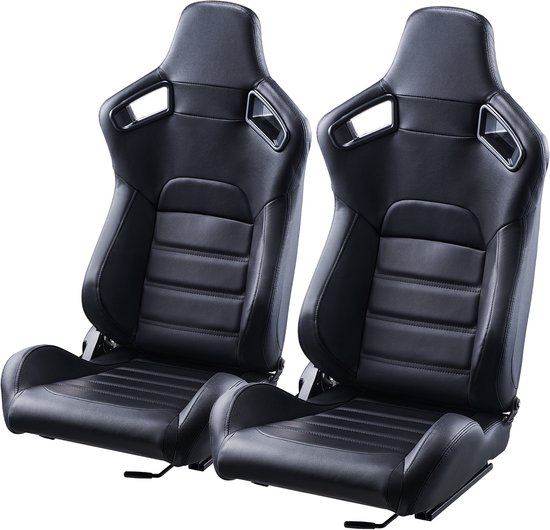 Racezitje, set van 2, verstelbare racecockpit met brede hoek en zeer elastisch schuimrubber, comfortabele racestoel met zacht PVC-leer en Q235B-schuif, geschikt voor raceauto's van Merkloos