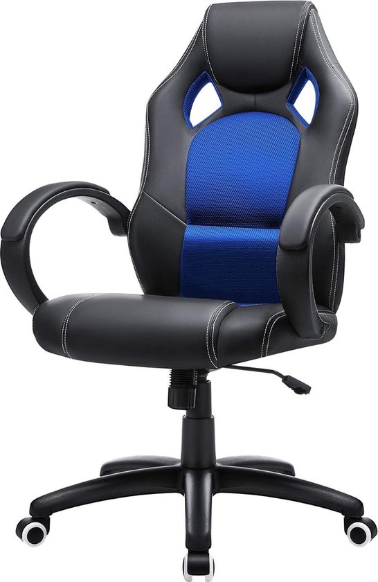 Racing stoel bureaustoel gaming stoel directiestoel draaistoel PU zwart-blauw OBG56L - ergonomisch ontwerp - verstelbare armleuningen Gaming chair van Songmics