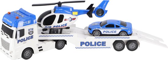Rapid Wheels Autotransporter Politie + Auto En Helikopter + Licht En Geluid van Addo