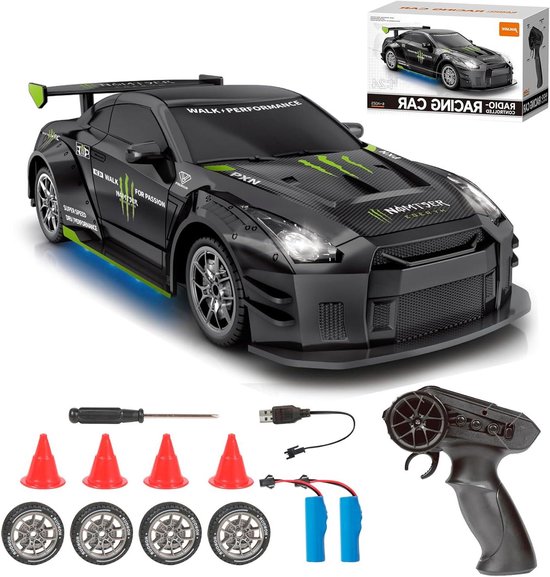 RC Auto - Drift Auto - Racen Binnen Buiten - Wisselbare Banden - 1:24 Schaal - Zwart