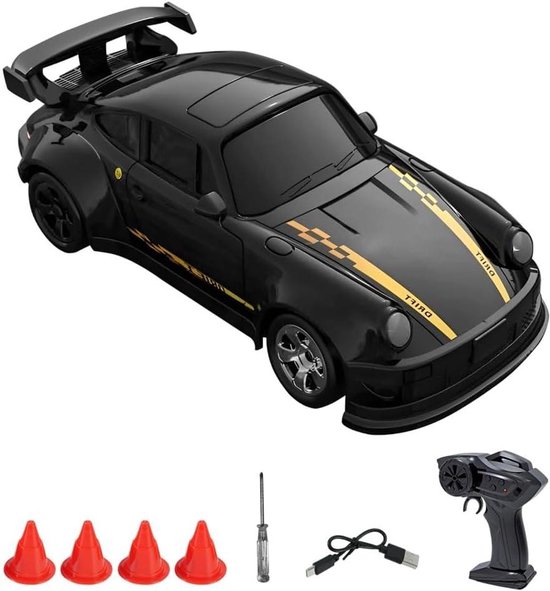RC Drift Auto - Afstandsbestuurde Auto Mini RC Auto - Driften en Racen - 4WD Systeem - 1:64 Schaal - Zwart
