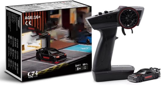 RC Drift Auto - Mini Raceauto - Binnen Racen - Proportionele Besturing - 1:76 Schaal - Zwart Rood