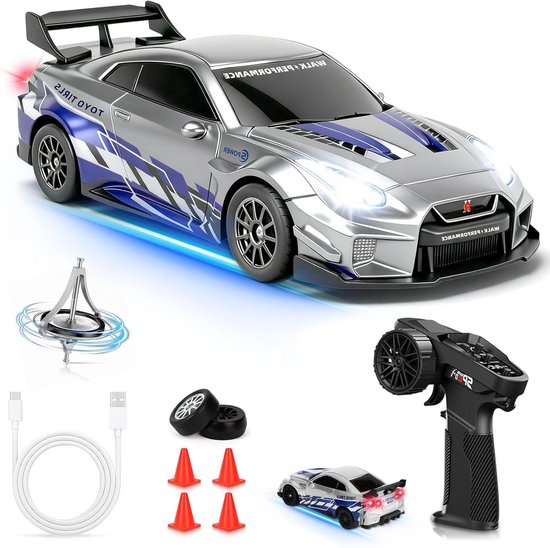 RC Drift Auto - Mini Racer - Indoor Racen - Geïntegreerde Gyroscoop - 1:43 Schaal - Grijs