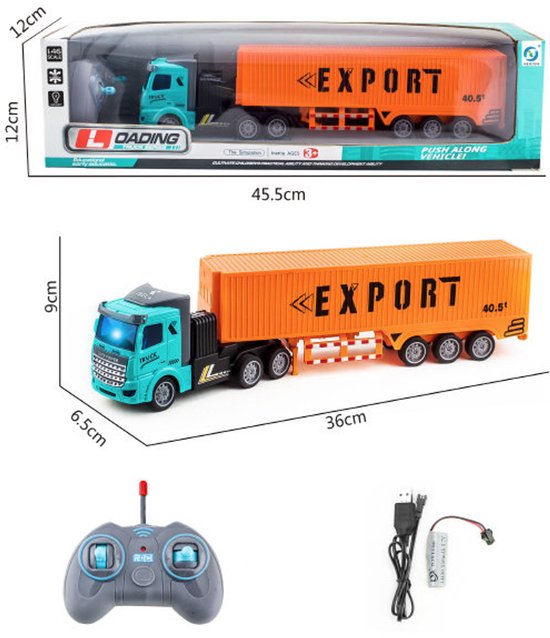 Rc transport vrachtwagen met trailer - 1:46 - afstand bestuurbaar - Oplaadbaar van Miketoys