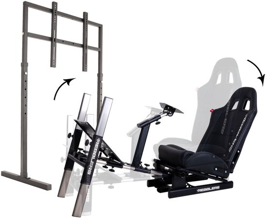 REBBLERS® PRO+ Premium Racing Cockpit - Inklapbare Race Simulator + Monitor Mount + Vloermat - Verstelbaar van Formula naar GT/Rally - Zwart van Merkloos