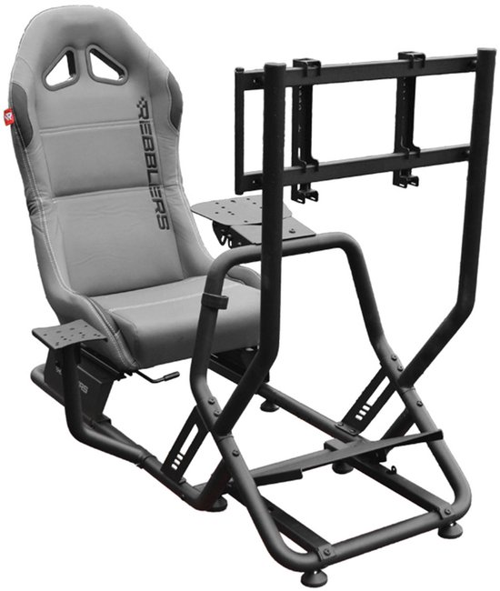 REBBLERS® SIMR 300 Sim Racing Cockpit + Gearshift Holder + Monitor Mount - Racestoel - Volledig Verstelbaar - Grijs van Merkloos