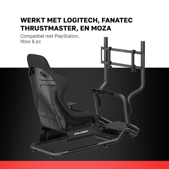 REBBLERS® SIMR 600GM Sim Racing Cockpit + Gearshift Holder + Monitor Mount - Racestoel - Fiberglass Kuipstoel - Volledig Verstelbaar - Zwart