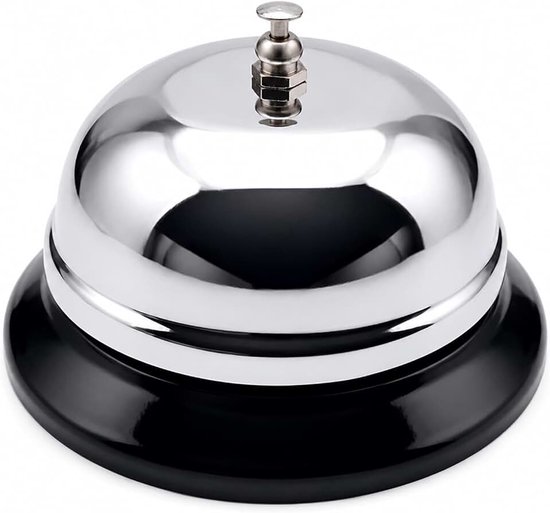 Receptiebel, groot, 100 mm, zilver, dinerbel, metaal, serviceblok voor restaurant, hotel, kantoor