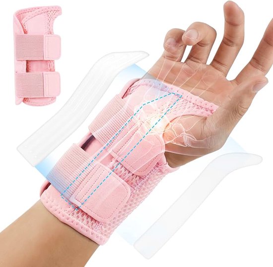 Rechts met 2 spalken, comfortabele polsband, ademend, verstelbaar, orthopedische polsbandage voor carpale tunnel, verstuikingen, peesontsteking en artritis, uniseks (rechts)