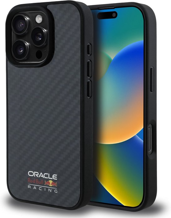 Red Bull Racing iPhone 16 Pro Max Backcover hoesje Magsafe - Carbon Fiber - Shiny logo - Zwart van Red Bull Racing
