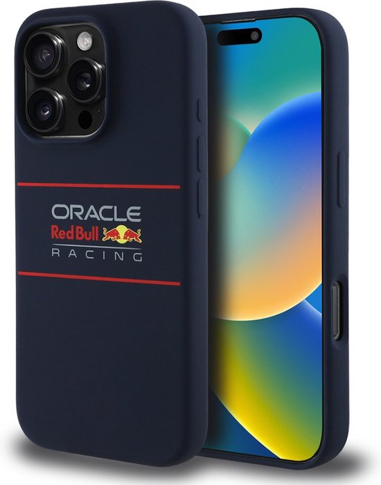 Red Bull Racing Silicone Oversize Horizontal Logo Back Cover hoesje met MagSafe voor Apple iPhone 16 Pro - Donkerblauw van Red Bull Racing