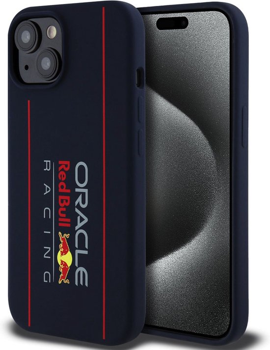 Red Bull Racing Silicone Oversize Vertical Logo Back Cover hoesje met MagSafe voor Apple iPhone 15 - Donkerblauw van Merkloos
