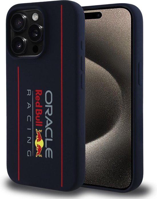 Red Bull Racing Silicone Oversize Vertical Logo Back Cover hoesje met MagSafe voor Apple iPhone 15 Pro - Donkerblauw van Red Bull Racing