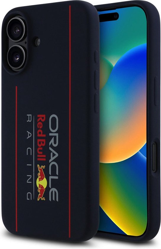 Red Bull Racing Silicone Oversize Vertical Logo Back Cover hoesje met MagSafe voor Apple iPhone 16 - Donkerblauw van Red Bull Racing