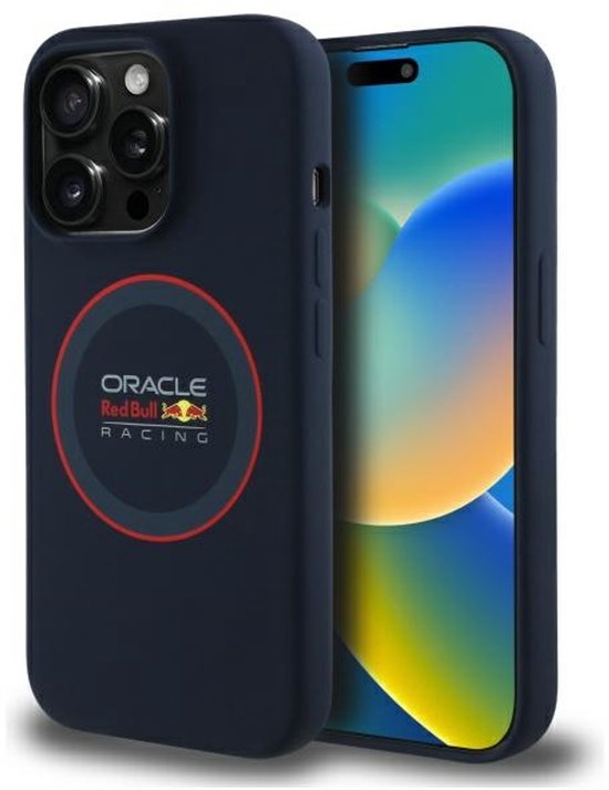 Red Bull Racing Silicone Red Ring Back Cover hoesje met MagSafe voor Apple iPhone 14 Pro - Donkerblauw van Red Bull Racing