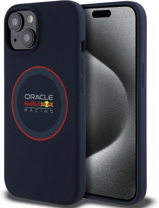Red Bull Racing Silicone Red Ring Back Cover hoesje met MagSafe voor Apple iPhone 15 - Donkerblauw