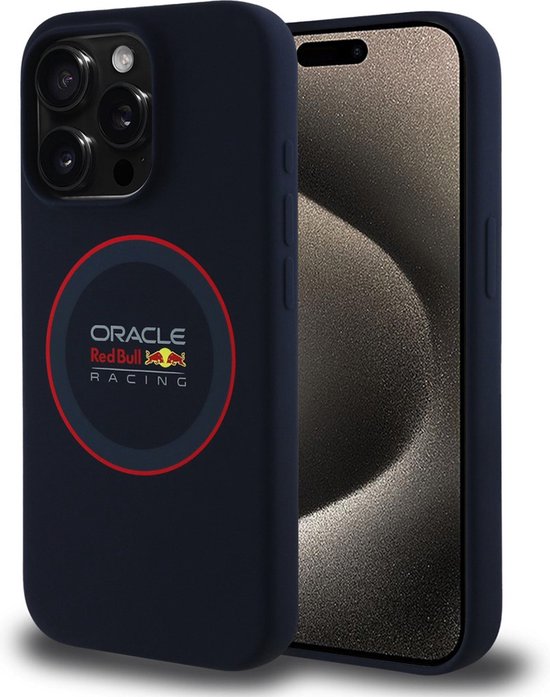 Red Bull Racing Silicone Red Ring Back Cover hoesje met MagSafe voor Apple iPhone 15 Pro - Donkerblauw van Merkloos