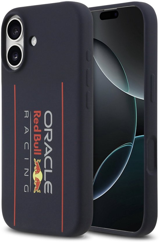 Red Bull Siliconen Hoesje Geschikt voor iPhone 17 - Navy - MagSafe Compatibel - Vertical Logo Design - Schokbestendig van Merkloos