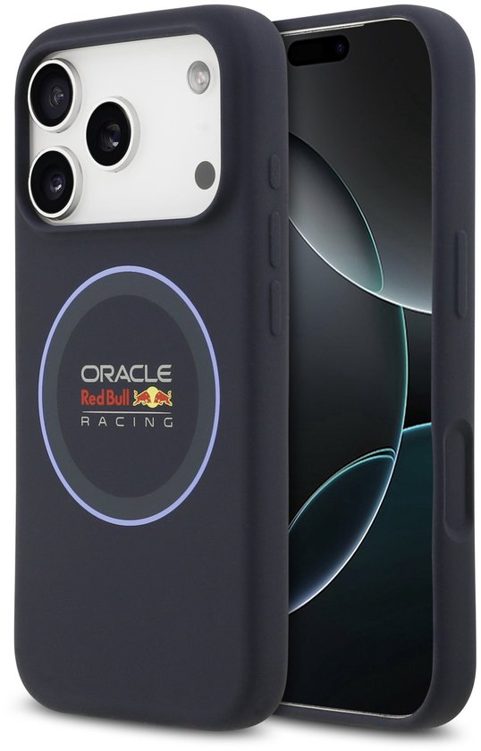 Red Bull Siliconen Hoesje Geschikt voor iPhone 17 Pro - Navy - MagSafe Compatibel - Blue Ring Design - Schokbestendig van Merkloos