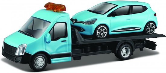 Renault Clio + Flatbed Transporter 1:43 blauw van Renault