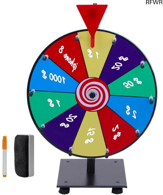 RFWR® 12-inch draaiwiel met gum en marker voor prijzen - Tafelblad Roulette Rad van Fortuin van Merkloos