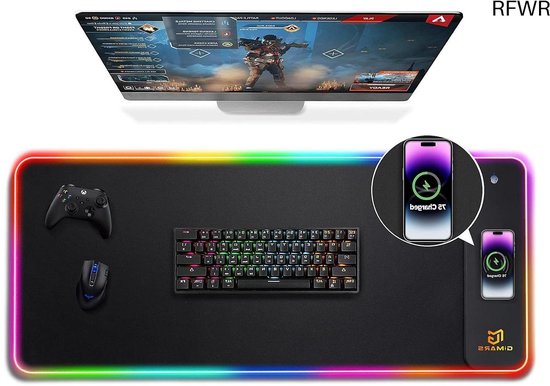 RFWR® Gaming Muismat met Draadloos Opladen en RGB Verlichting - XXL 800x300mm van Merkloos