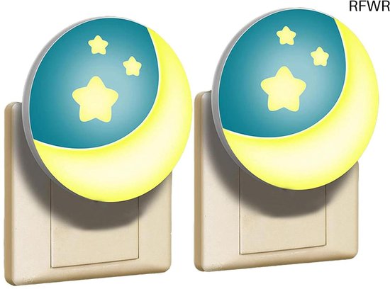 RFWR® Nachtlampje Maanmotief voor Stopcontact - 2 Stuks LED Schemersensor Kinderkamer Decoratie van RFWR