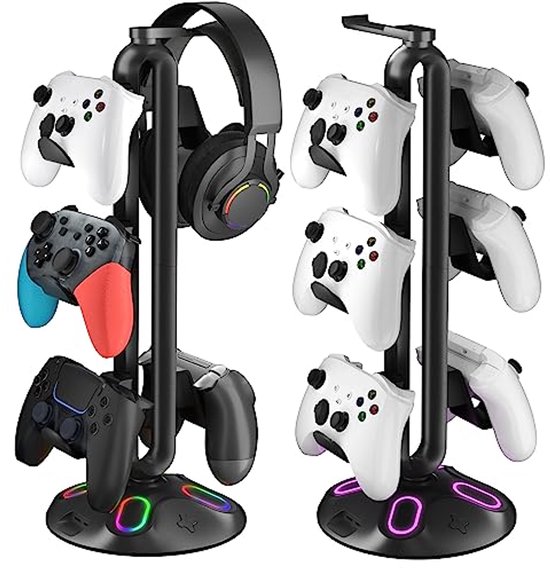 RGB Gaming Hoofdtelefoon en Controller Stand met 9 Lichtmodi en USB Oplaadpoorten van New Bee