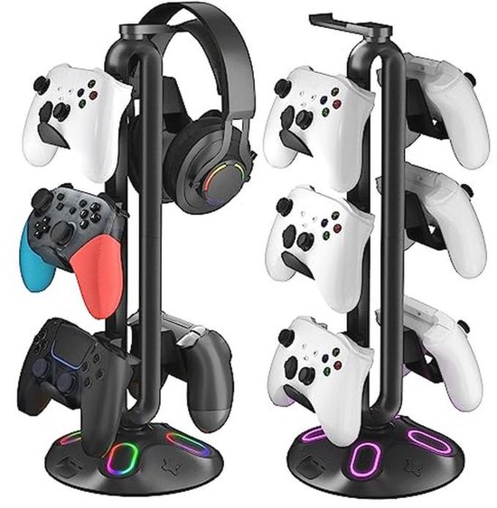 RGB Gaming Hoofdtelefoon en Controller Stand met 9 Lichtmodi en USB Oplaadpoorten