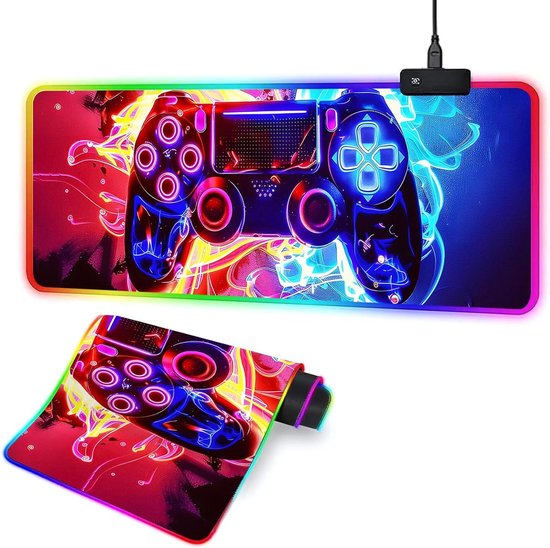 RGB Gaming Muismat - Gamer Bureauonderlegger - Bureau Decoratie - 14 Lichtmodi - 80 x 30 cm - Zwart van Merkloos