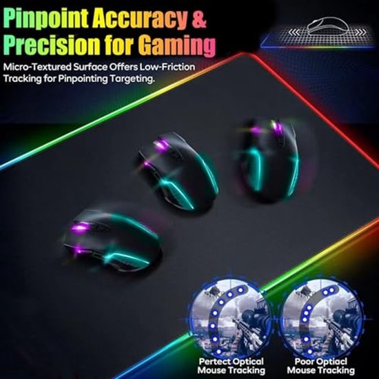 RGB Gaming Muismat met Draadloos Opladen - 15W, 800x300x4mm, 13 Lichtmodi, Antislip, Ultraglad van Merkloos
