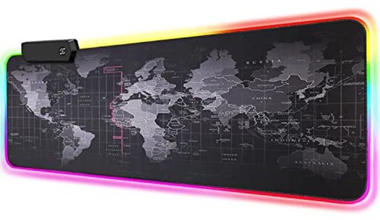 RGB Gaming Muismat XXL met Wereldkaart en LED Verlichting - Multikleurige Bureauonderlegger van Merkloos