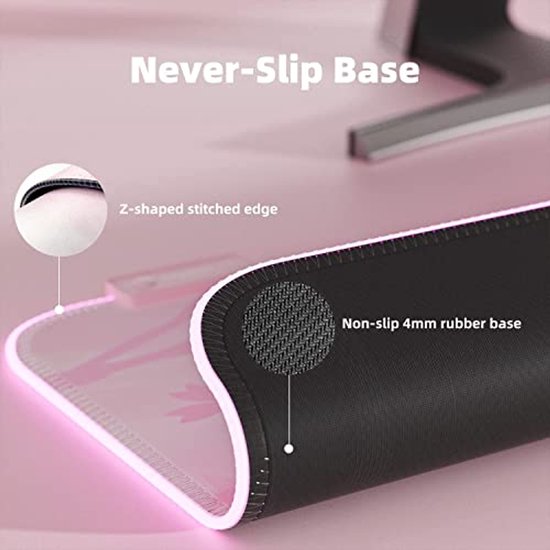 RGB Gaming Muismat XXL - Roze Kawaii Sakura - 14 Lichtmodi, Waterdicht, Antislip Ondergrond van Titanwolf