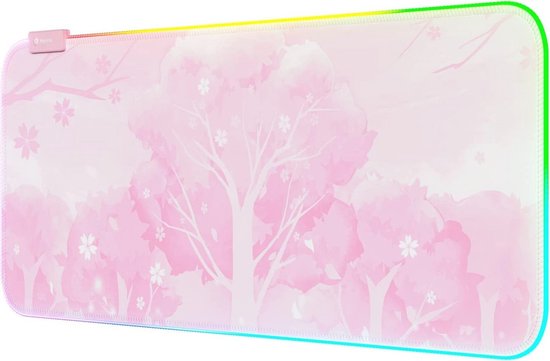 RGB Gaming Muismat XXL - Roze Kawaii Sakura - 14 Lichtmodi, Waterdicht, Antislip Ondergrond