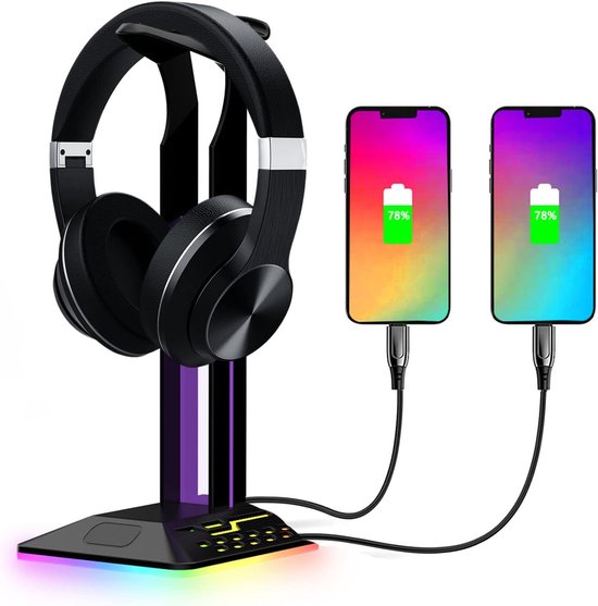 RGB Headset Standaard met 2 USB Hub Poorten voor Gaming Headsets van Merkloos