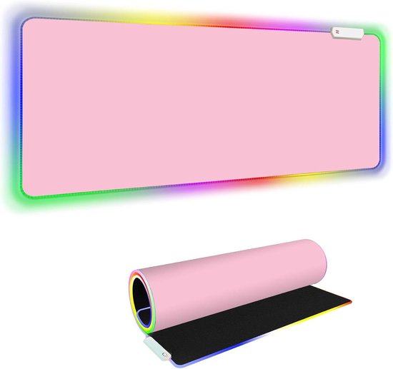 RGB Muismat - Bureaumat Gamingmat - Gaming en Kantoor - 14 Verlichtingsmodi - 90 x 29 cm - Roze van Merkloos