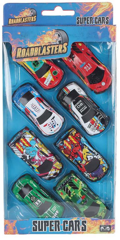 Roadblasters Auto's Die Cast Pull Back 7,5cm, 8st. van Toi-Toys.