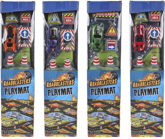 Roadblasters Verkeerskleed 80x70 CM Inclusief Auto en Accessoires - Auto Speelmat - City Speelkleed - Speeltapijt van Roadblasters
